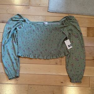 SO Green Floral Off-Shoulder Blouse